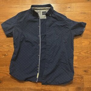 Denium & Flowers Navy Blue Short Sleeved Button Up Shirt Men's Size M DotDesign